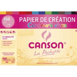 CANSON Pochette 12 feuilles couleurs vives CREATION 150g A4