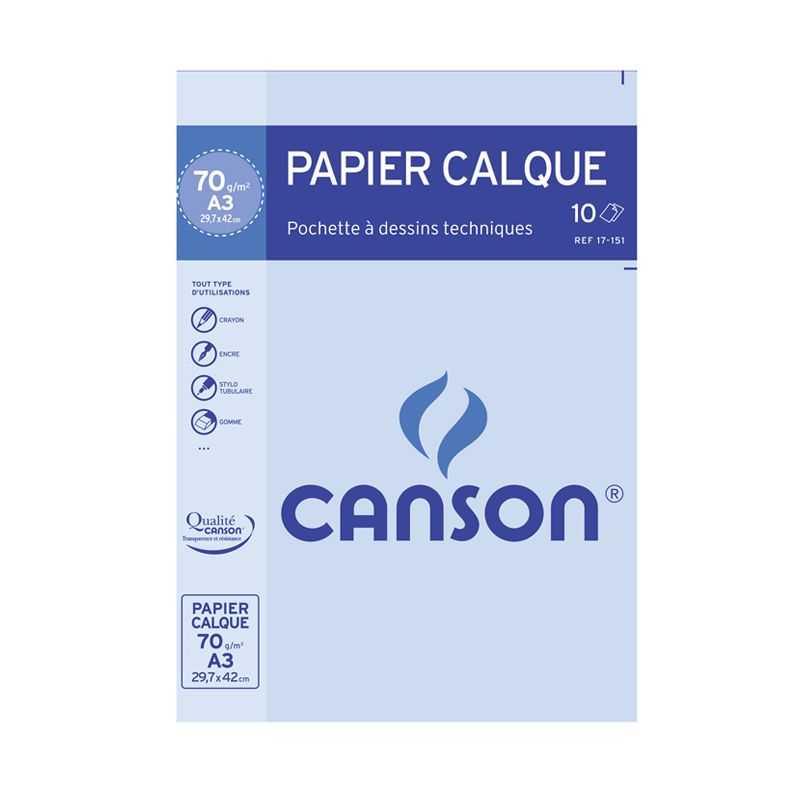 CANSON Pochette de 10 feuilles papier calque satin 70g A3