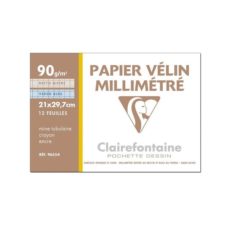 CLAIREFONTAINE Pochette de 12 feuilles 90g papier millimétré