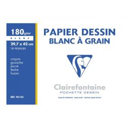 CLAIREFONTAINE Pochette de 10 feuilles papier dessin Blanc A3 180g