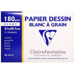 CLAIREFONTAINE Pochette de 12 feuilles papier dessin Blanc A4 180g