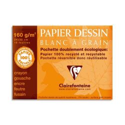 CLAIREFONTAINE Pochette de 12 feuilles papier dessin Blanc 24x32 180g