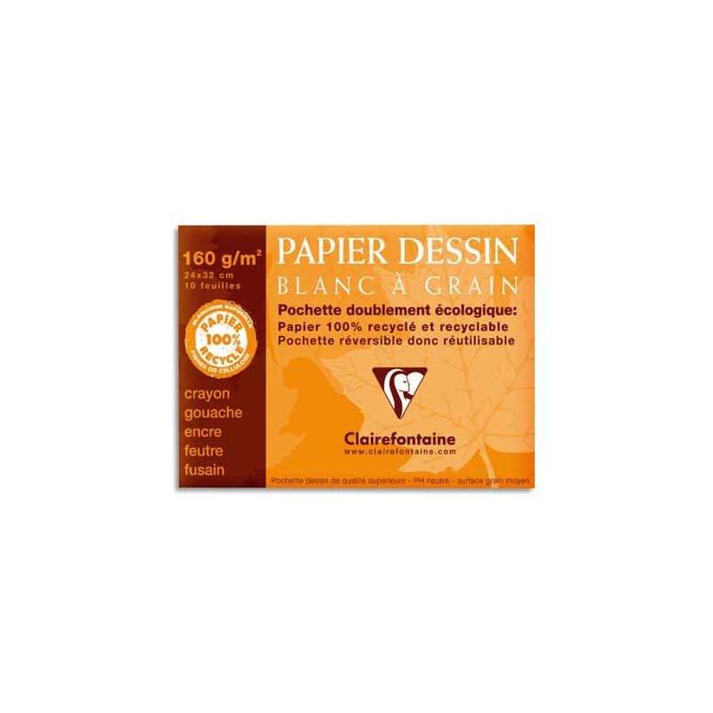 CLAIREFONTAINE Pochette de 12 feuilles papier dessin Blanc 24x32 180g
