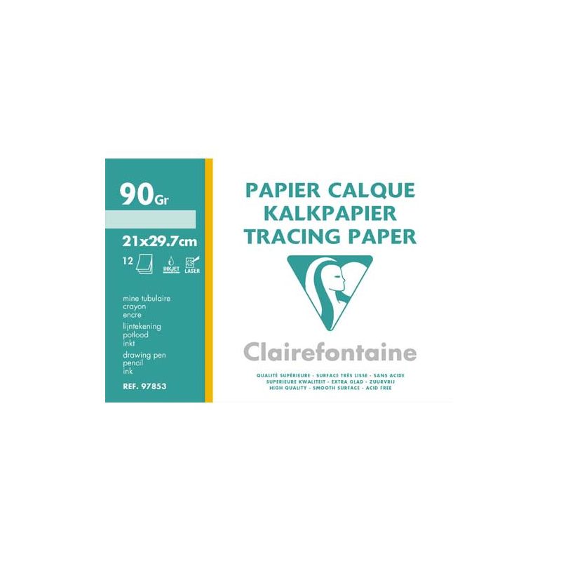 CLAIREFONTAINE Pochette de 12 feuilles 95g papier calque format A4
