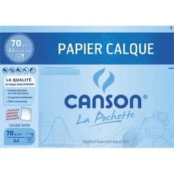 CANSON Pochette de 12 feuilles papier calque satin 70g A4 livrée avec pastilles repositionnables
