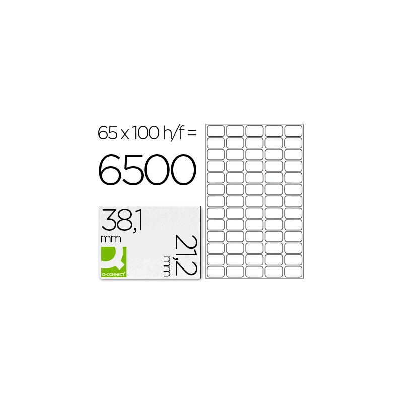 Étiquette adhésive q-connect 38.1x21.2mm coins arrondis imprimante jet d'encre laser copieur 100 feuilles 6500 unités
