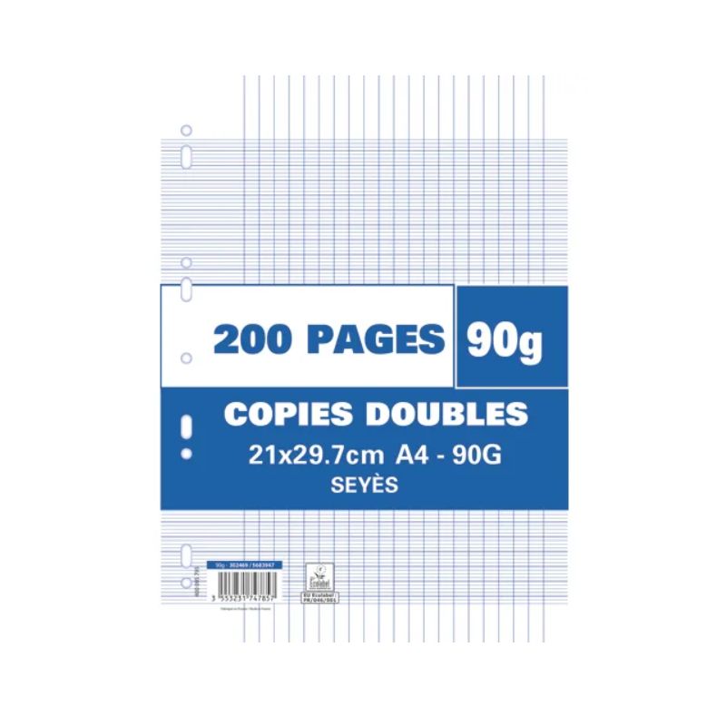 Sachet de 200 pages copies doubles grand format A4 grands carreaux