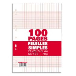 Sachet de 100 pages copies simples grand format A4 grands carreaux