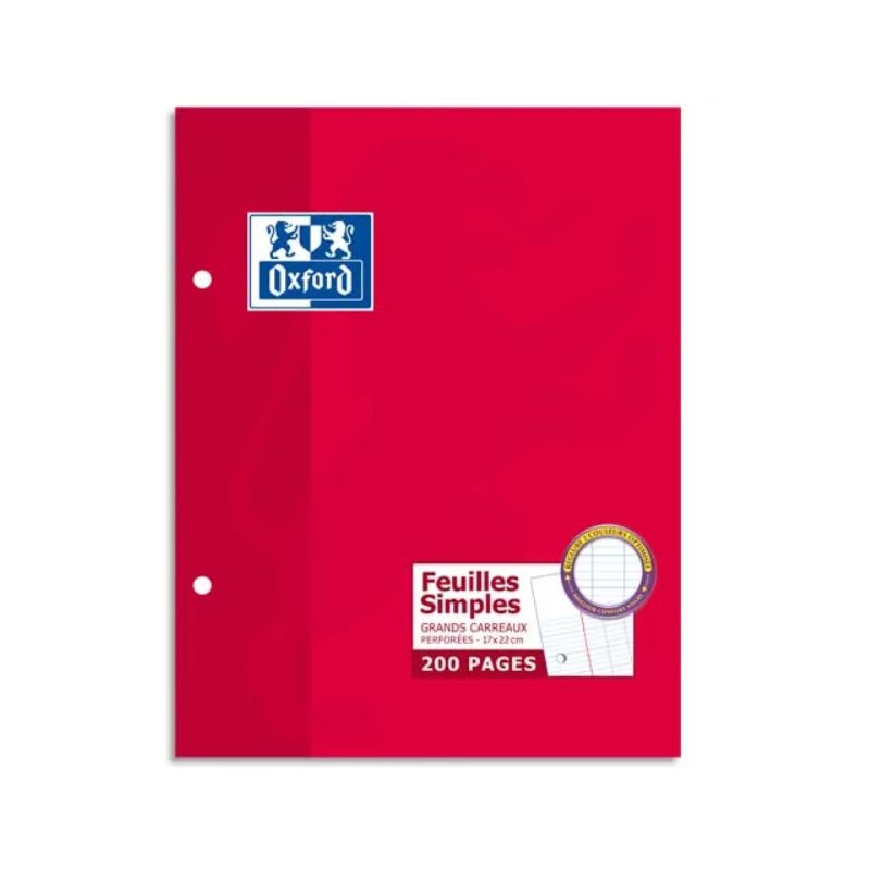 OXFORD Etui 200 copies simples 90g perforées Blanches 17x22cm 