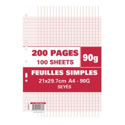 Sachet de 200 pages copies simples grand format A4 grands carreaux