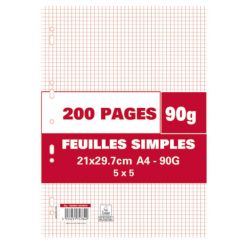 Sachet de 200 pages copies simples grand format A4 petits carreaux