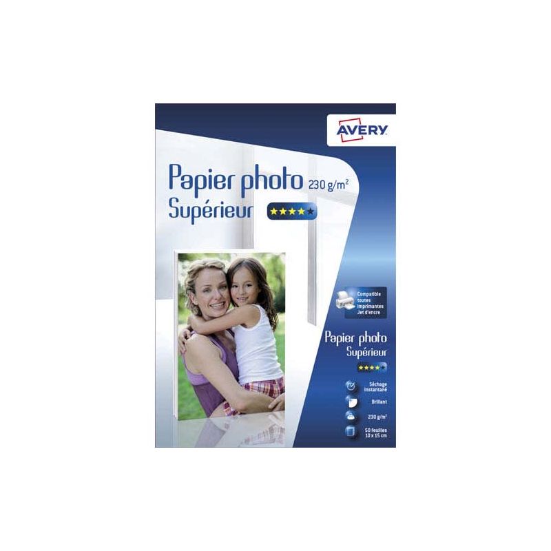 AVERY Boîte de 50 feuilles de papier photo brillant 10x15cm jet d'encre 230 g/m²
