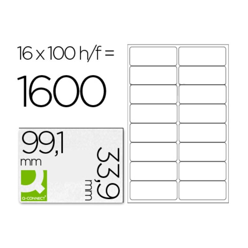 Q-CONNECT Étiquette adhésive 99x33.9mm coins arrondis boîte 100 feuilles 1600 unités