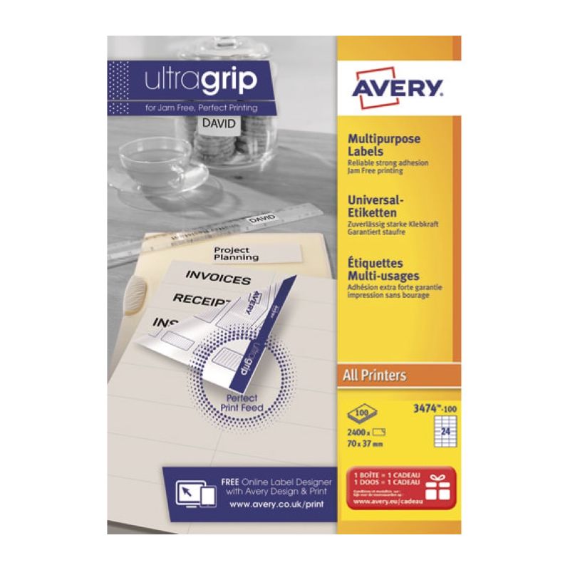AVERY Boîte de 2400 étiquettes Blanches multi usages 70x37 mm