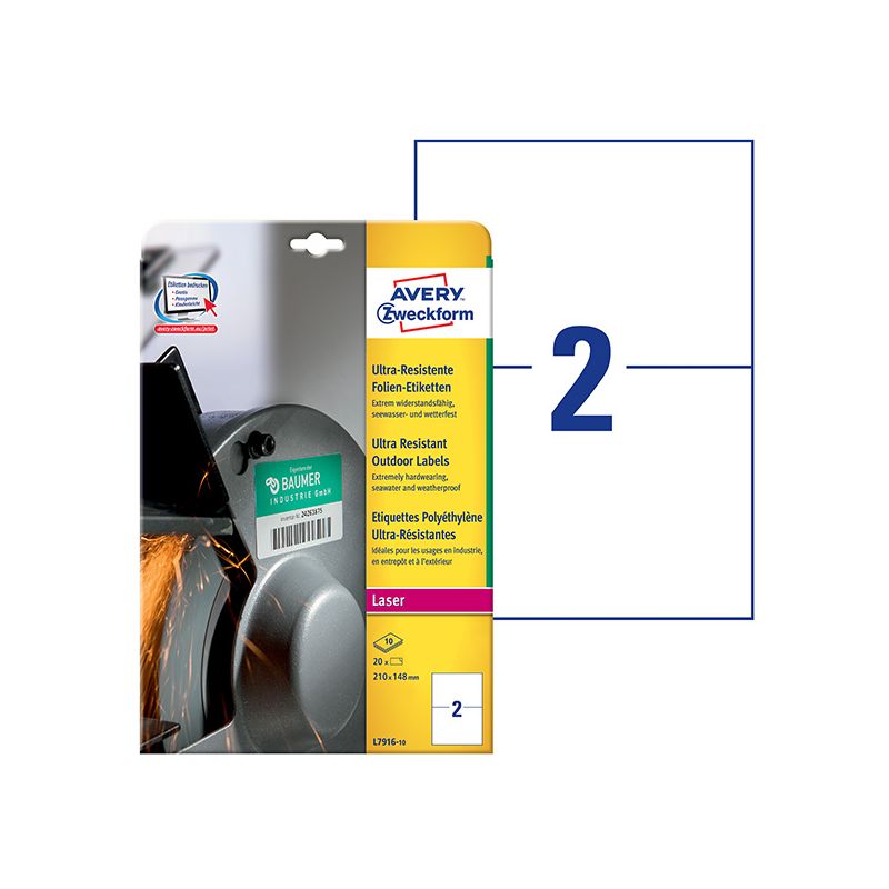 AVERY Boîte de 20 étiquettes ultra-résistantes 210x148 mm