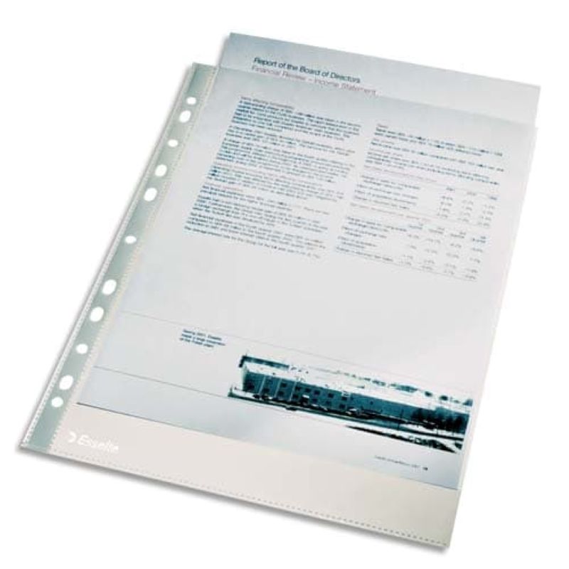 ESSELTE Sachet de 100 pochettes perforées transparente A4 en polypropylène lisse