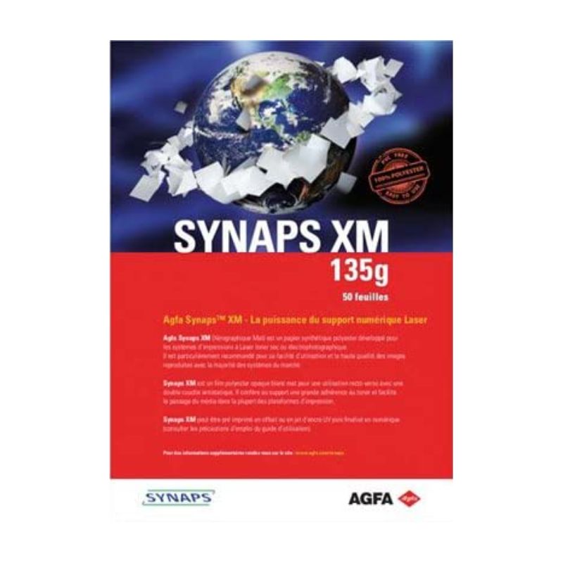 Lot de 3 paquets de 250 feuilles, SYNAPS XM135, support indéchirable polyester mat, pour toner sec, 120µ, 135g, A4