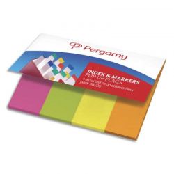 PERGAMY Set de 4 x 50 index marque-pages standards 2 x 3,8 cm papier Coloris néon