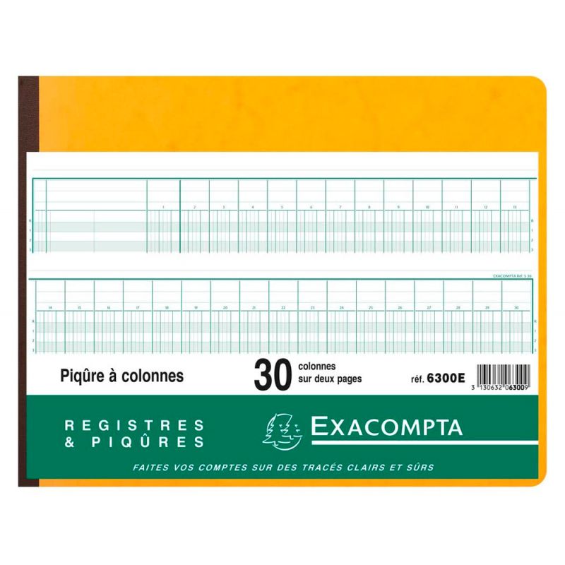 Registre piqûre exacompta colonnes 320x250mm 31 lignes 30 colonnes/2 pages 80 pages