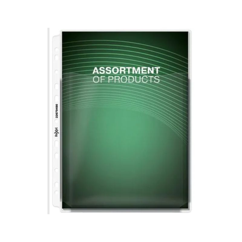 REXEL Sachet de 5 pochettes perforées A4 en PVC 18/100eme avec rabat et soufflet. Coloris transparent