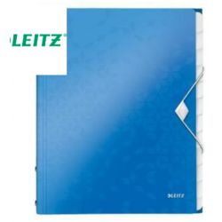 LEITZ Trieur 12 touches WOW en polypropylène. Fermeture élastique 3 rabats. Coloris Bleu