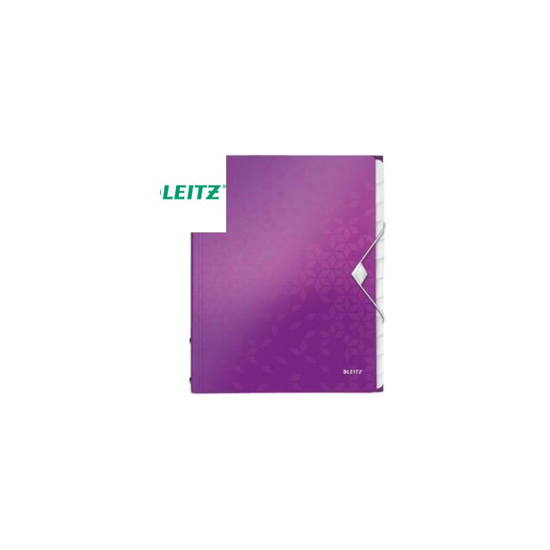 LEITZ Trieur 12 touches WOW en polypropylène. Fermeture élastique 3 rabats. Coloris Violet