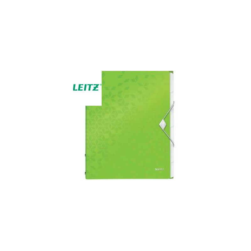 LEITZ Trieur 6 touches WOW en polypropylène. Fermeture élastique 3 rabats. Coloris Vert