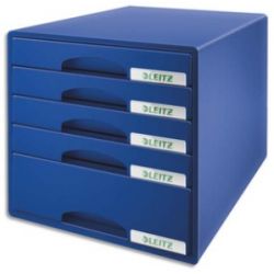 LEITZ Bloc de classement Leitz Plus 5 tiroirs - Bleu - L28,7 x H27 x P36,3 cm