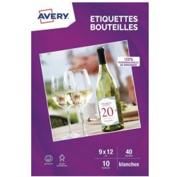 AVERY Sachet de 40 autocollants blancs 9x12cm. Impression jet d'encre