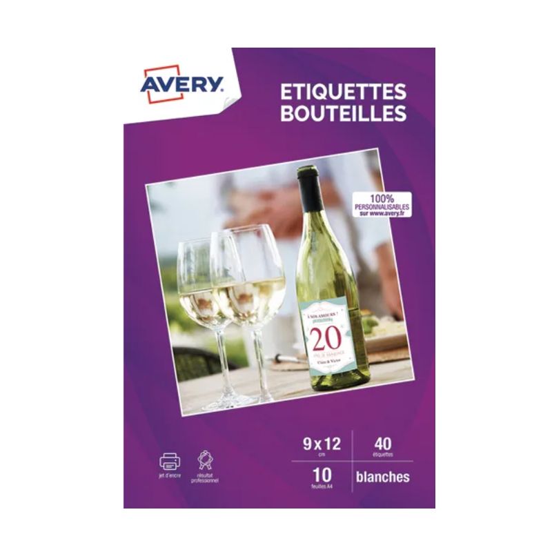AVERY Sachet de 40 autocollants blancs 9x12cm. Impression jet d'encre