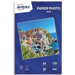 AVERY Boîte de 20 feuilles de papier photo mat A4, Jet d'encre, 170 g