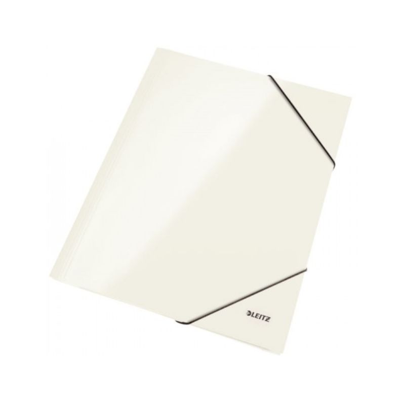 LEITZ Chemise WOW 3 rabats à élastiques, en carte pelliculée, coloris blanc