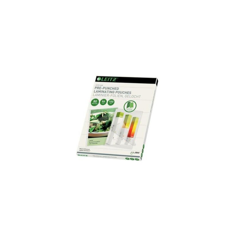 LEITZ Pack de 100 pochettes iLAM pour plastification à chaud, A4, 80 microns, pré-perforées 16918