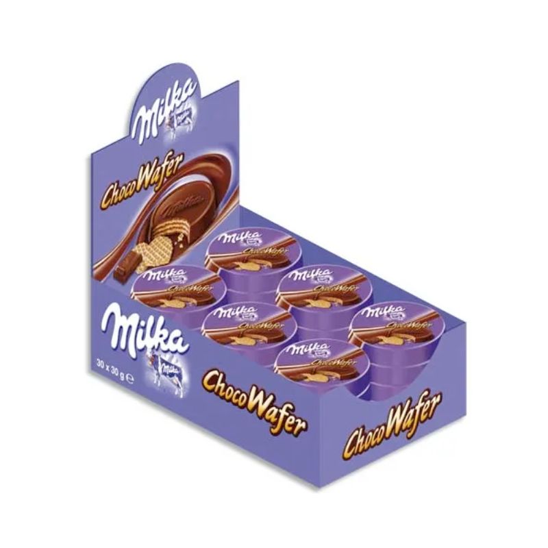 MILKA Boîte présentoir de 30 Médaillons gaufrés au chocolat Choco Wafer de 30g