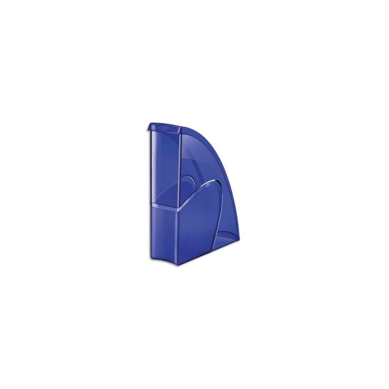 CEP Porte-revues HAPPY en polystyrène translucide - Dimensions H31 x P27 cm, dos 8,5cm. Coloris bleu