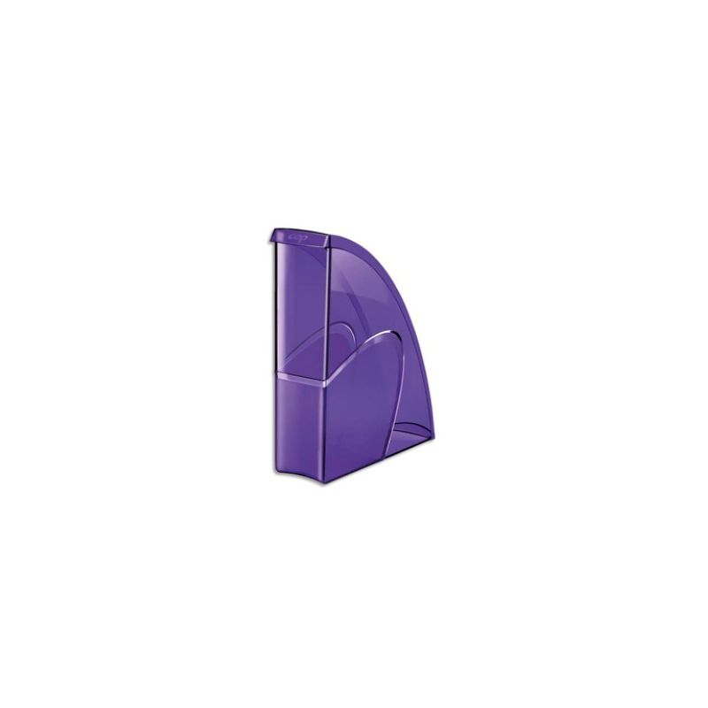CEP Porte-revues HAPPY en polystyrène translucide - Dimensions H31 x P27 cm, dos 8,5cm. Coloris violet