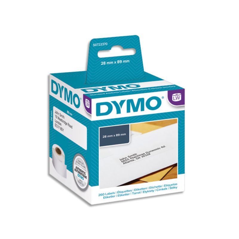 DYMO Pack de 2 rouleaux de 130 étiquettes adresse adhésif permanent 28x89mm S0722370
