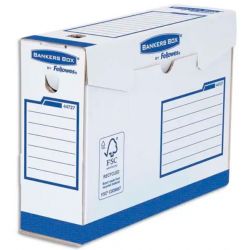 BANKERS BOX Boîte archives dos de 10 cm HEAVY DUTY. Montage manuel, en carton blanc/bleu.