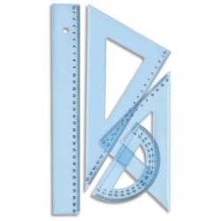 SCHOOLDAY Kit de traçage 4 pièces en plastique incassable, 1 règle 30cm, 1 rapporteur, 2 équerres