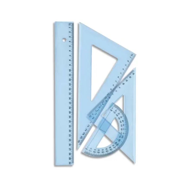 SCHOOLDAY Kit de traçage 4 pièces en plastique incassable, 1 règle 30cm, 1 rapporteur, 2 équerres