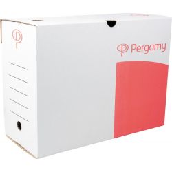 PERGAMY Boîte archive dos 15 cm en Kraft ondulé Montage manuel coloris Blanc et rouge