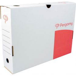 PERGAMY Boîte archive en Kraft ondulé dos 8 cm Montage manuel coloris Blanc et rouge