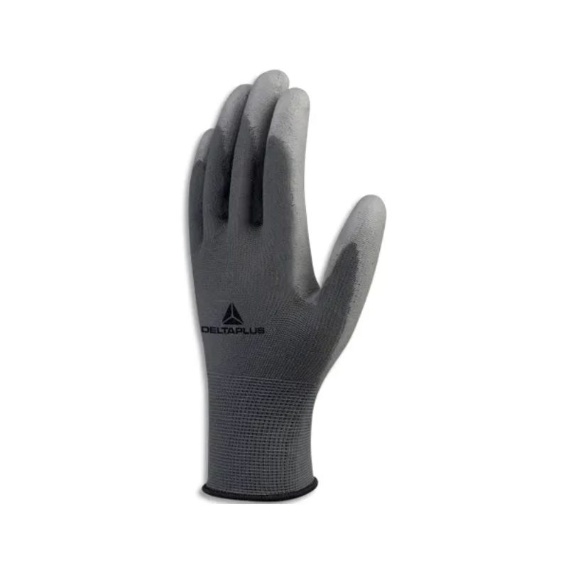 DELTA PLUS Paire de gants manutention VE702 100% polyamide et polyurethane, taille 9, coloris gris