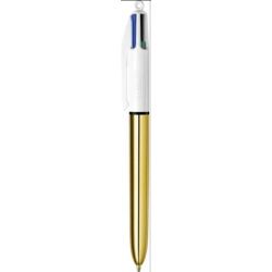 BIC 4 Couleurs - Stylo-Bille Rétractable Pointe Moyenne (1.0 mm) - Corps Métallisé Shine Gold