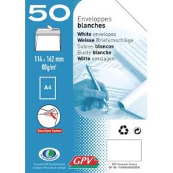 GPV Paquet de 50 enveloppes Blanches auto-adhésives 80 grammes format 114x162mm 