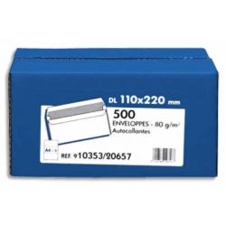 Boîte de 500 enveloppes Blanches 80g DL 110x220 mm autocollantes