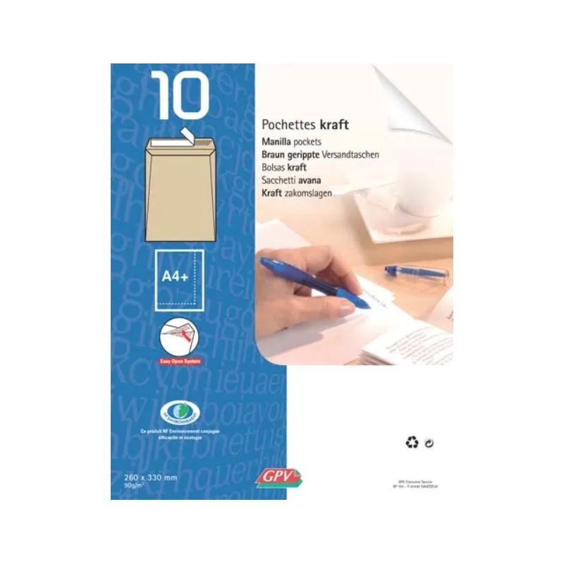 GPV Paquet de 10 pochettes kraft autoadhésif 90g format 229x324 C4