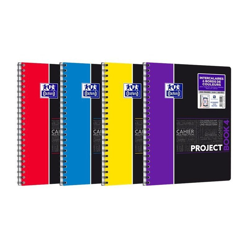 OXFORD Cahier PROJECTBOOK spirale 200 pages grands carreaux seyès 23,3x29,8 avec application SOS NOTES