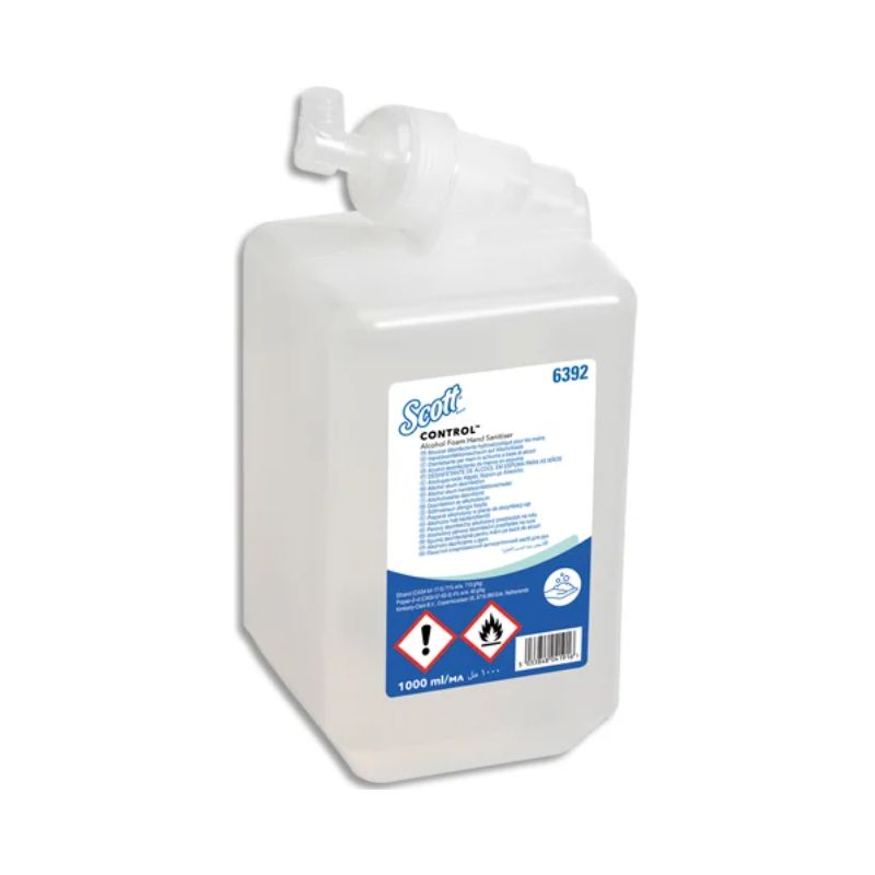 SCOTT Lot de 6 Recharges 1 litre savon mousse désinfectante hydro-alcoolique mains, incolore, sans parfum
