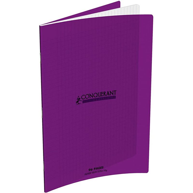 CONQUERANT Cahier 24x32 cm 96 pages 90g grands carreaux Séyès coloris violet